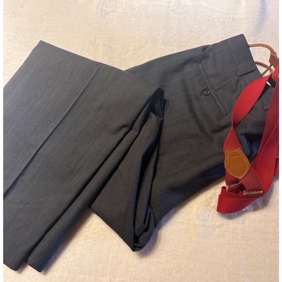 Vintage Burberry 44L 40x31 Gray 2 Piece Suit with Red Suspenders Quality - Picture 13 of 16